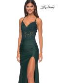 Picture of: Jersey Prom Dress with Illusion Sides and V Neckline in Dark Emerald, Style: 32139, Detail Picture 26