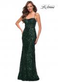 Picture of: Print Sequin Long Dress with Lace Up Back in Dark Emerald, Style 29638, Detail Picture 1