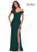 Picture of: Off the Shoulder Net Jersey Dress with Ruching in Dark Emerald, Style 29756, Detail Picture 1