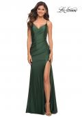 Picture of: Diagonal Ruched Jersey Gown with V Neckline in Dark Emerald, Detail Picture 1