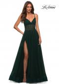 Picture of: Tulle A-line Prom Dress with Corset Sheer Bodice in Dark Emerald, Detail Picture 1