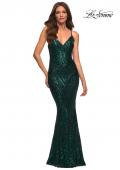 Picture of: Print Sequin Gown in Jewel Tones with V Neckline in Green, Style: 30496, Detail Picture 1