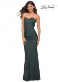 Picture of: Sweetheart Strapless Gown with Side Ruching in Dark Emerald, Detail Picture 1