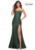Picture of: Long Jersey Ruched Gown with Dramatic Skirt in Green, Style: 30587, Detail Picture 1