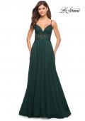 Picture of: A-line Gown with Sheer Floral Embellished Bodice in Emerald in Dark Emerald, Style: 30639, Detail Picture 1