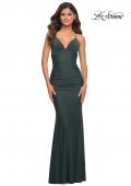 Picture of: Prom Dress with Illusion Lace Sides and Ruching in Dark Emerald, Detail Picture 1