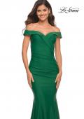 Picture of: Chic Off the Shoulder Evening Dress with Ruching in Dark Emerald, Detail Picture 1