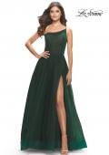 Picture of: One Shoulder A-Line Tulle Gown with Sheer Bodice in Dark Emerald, Style: 31069, Detail Picture 1