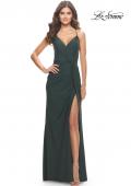 Picture of: Soft Jersey Dress with Knot Waist and Lace Up Back in Dark Emerald, Style: 31169, Detail Picture 1