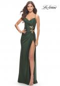Picture of: Jersey Long Prom Dress with Trendy Waist Cut Outs in Dark Emerald, Style: 31174, Detail Picture 1