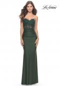 Picture of: Sweetheart Strapless Jersey Gown with Lace Sheer Bodice in Dark Emerald, Style: 31180, Detail Picture 1