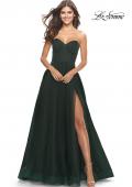 Picture of: Illusion Bodice A-line Gown with Boning and Defined Cups in Dark Emerald, Style: 31205, Detail Picture 1