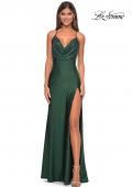 Picture of: Drape Neckline Jeweled Jersey Prom Dress with High Slit in Dark Emerald, Style: 31221, Detail Picture 1