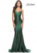 Picture of: Liquid Jersey Mermaid Gown with Lace Up Back in Dark Emerald, Style: 31295, Detail Picture 1