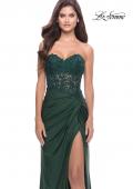 Picture of: Sheer Lace Applique Bodice Dress with Jersey Skirt in Dark Emerald, Style: 31343, Detail Picture 1