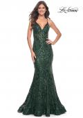 Picture of: Mermaid Print Sequin Dress with Lace Up Open Back in Dark Emerald, Style: 31943, Detail Picture 1