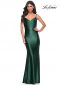 Picture of: Chic Stretch Satin Gown with V Neckline and Ruching in Green, Style: 32075, Detail Picture 1