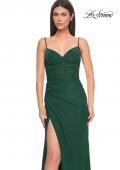 Picture of: Net Jersey Fitted Dress with Ruched Bustier Top in Dark Emerald, Style: 32239, Detail Picture 1