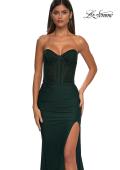 Picture of: Intricate Ruched Corset Bodice Prom Dress with Jersey Skirt in Dark Emerald, Style: 32971, Detail Picture 1