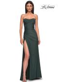 Picture of: Strapless Prom Dress with Side Ruching and Lace Up Back in Dark Emerald, Style 33012, Detail Picture 1