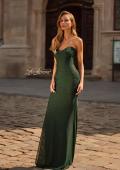 Picture of: Strapless Mesh Evening Gown with Ruching and Sheer Beaded Back in Dark Emerald, Style: 33431, Detail Picture 1