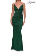 Picture of: Satin Fitted Gown with Gathered Bodice and Spaghetti Straps in Dark Emerald, Style: 33421, Detail Picture 28