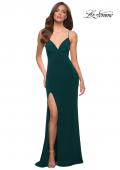 Picture of: Matte Jersey Long Dress with Lace Up Back in Dark Emerald, Style 29708, Detail Picture 1