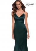 Picture of: Chic Long Stretch Satin Gown with V Neck and Back in Dark Emerald, Style 29960, Detail Picture 2