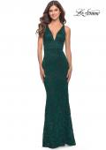 Picture of: Fitted Stretch Lace Prom Dress with Banded Waist in Dark Emerald, Style: 31234, Detail Picture 2