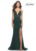 Picture of: Unique Stretch Lace Prom Dress with Sheer Bodice in Dark Emerald, Style: 31249, Detail Picture 2