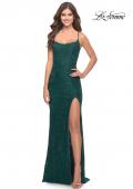 Picture of: Simple Stretch Lace Dress with Slit in Dark Emerald, Style: 31259, Detail Picture 2