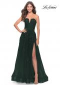 Picture of: Strapless Deep V A-Line Tulle and Lace Gown in Dark Emerald, Style: 31345, Detail Picture 2