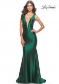 Picture of: Trumpet Liquid Jersey Dress with Deep V Mesh Neckline in Dark Emerald, Style: 31377, Detail Picture 2