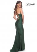 Picture of: Ruched Jersey Dress with Illusion Corset Lace Top in Dark Emerald, Style: 31857, Detail Picture 2