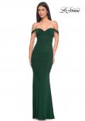Picture of: Off the Shoulder Net Jersey Dress with Ruching in Dark Emerald, Style: 31914, Detail Picture 2
