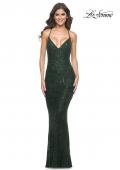 Picture of: Intricate Lace Up Back Prom Dress in Beaded Lace in Dark Emerald, Style: 31973, Detail Picture 2