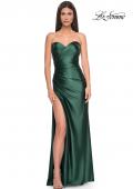 Picture of: Stretch Satin Gown with Sweetheart Top and Illusion Back in Dark Emerald, Style: 32159, Detail Picture 2