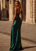 Picture of: Chic Stretch Satin Dress with Illusion Mesh Back in Dark Emerald, Style 32640, Detail Picture 2