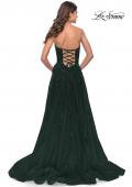Picture of: Strapless Deep V A-Line Tulle and Lace Gown in Dark Emerald, Style: 31345, Detail Picture 3