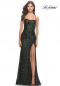 Picture of: Lace Up Back Sequin Gown with Flare Skirt in Dark Emerald, Style: 31508, Detail Picture 3