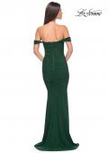 Picture of: Off the Shoulder Net Jersey Dress with Ruching in Dark Emerald, Style: 31914, Detail Picture 3