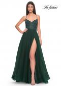 Picture of: Beautiful Rhinestone Beaded Illusion Top Tulle Prom Dress in Dark Emerald, Style: 32020, Detail Picture 3