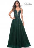 Picture of: A-Line Tulle Dress with Rhinestone Embellished Lace Applique in Dark Emerald, Style: 32022, Detail Picture 3