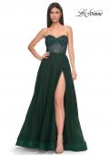 Picture of: A-Line Tulle Prom Dress with Rhinestone Fishnet Bodice in Dark Emerald, Style: 32216, Detail Picture 3