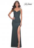 Picture of: Bustier Jersey Dress with Ruching and High Neckline in Dark Emerald, Style: 32238, Detail Picture 3