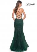 Picture of: Mermaid Tulle and Lace Dress with Strappy Back in Dark Emerald, Style: 32305, Detail Picture 3