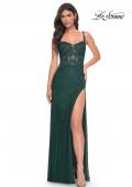 Picture of: Rhinestone Embellished Fishnet Dress with Lace Details in Green, Style: 32409, Detail Picture 3