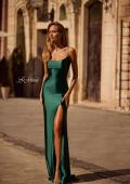 Picture of: Chic Stretch Satin Dress with Illusion Mesh Back in Dark Emerald, Style 32640, Detail Picture 3