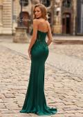 Picture of: Lace and Satin Gown with Sheer Bodice and High Slit in Dark Emerald, Style: 33419, Detail Picture 3