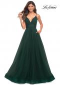 Picture of: A-line Tulle Gown with V Neckline and Pockets in Dark Emerald, Detail Picture 4